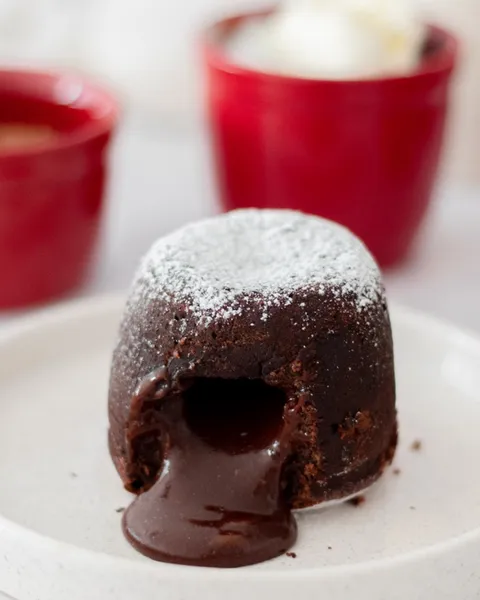 Chocolate lava cake, an individual dessert with a molten chocolate center